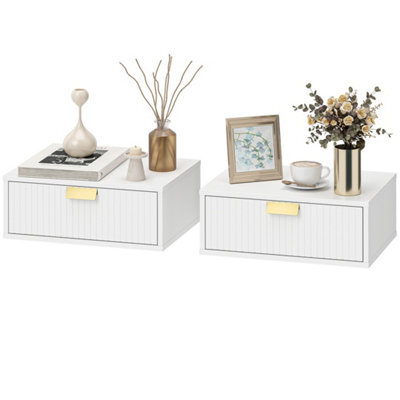 White Set Of 2 Floating Nightstands Wave Drawer Bedside Tables - image 1