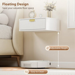 White Set Of 2 Floating Nightstands Wave Drawer Bedside Tables - thumbnail 4