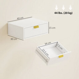White Set Of 2 Floating Nightstands Wave Drawer Bedside Tables - thumbnail 2