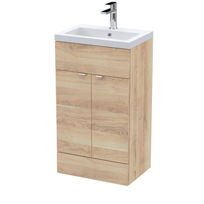 Hudson Reed Fusion Floor Standing Vanity Unit & Basin, Stylish Vanity Unit With Basin, Bleached Oak, 500mm - image 1