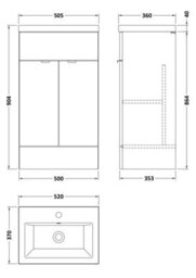 Hudson Reed Fusion Floor Standing Vanity Unit & Basin, Stylish Vanity Unit With Basin, Bleached Oak, 500mm - thumbnail 3