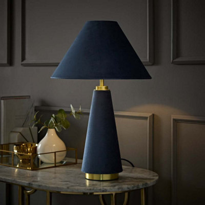 Valuelights Martha Denim Blue Conical Lamp Shade Velvet Full Fabric Table Lamp - image 1