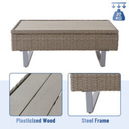 Btm Rattan Corner Sofa Set Khaki Industrial Style Garden Furniture Set With Coffee Table Anti Uv Cushions Removable Covers - thumbnail 6