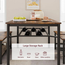 Retro Brown 4 Pieces Dining Table Set For 4 Kitchen Table And Chairs With Wine Rack Bench - thumbnail 4