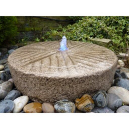 Buttercup Farm Old Mill Stone Fountain Garden Water Feature With Pump, Light, Reservoir And Grid - 50-55Cm Dia X 8-12Cm H
