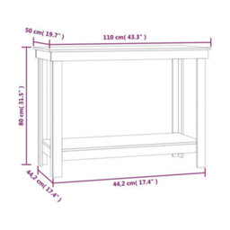 Berkfield Rustic Work Bench White 110X50X80 Cm Solid Wood Pine - thumbnail 8