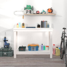Berkfield Rustic Work Bench White 110X50X80 Cm Solid Wood Pine - thumbnail 3