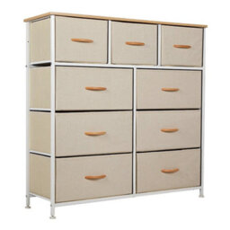 Light Yellow Tall Dresser For Bedroom With 9 Drawers, Storage Dresser Organizer Unit - thumbnail 1