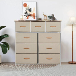 Light Yellow Tall Dresser For Bedroom With 9 Drawers, Storage Dresser Organizer Unit - thumbnail 5