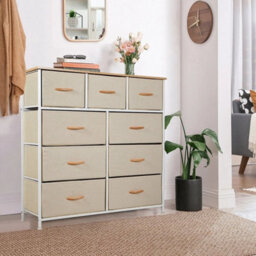 Light Yellow Tall Dresser For Bedroom With 9 Drawers, Storage Dresser Organizer Unit - thumbnail 6