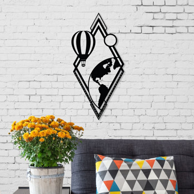 Decortie Modern Metal Wall Art From Earth Theme Home Ornament Decorative Minimalist Design Hanging Wall Sculpture, Black - image 1