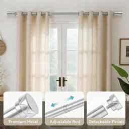 Oxford Homeware Satin Chrome Effect Extendable Curtain Pole With Metal Cylinder Finials, (L)1600mm-3000mm (Dia) 28mm - thumbnail 2