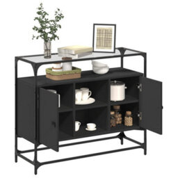 Berkfield Sideboard With Glass Top Black 98X35X81 Cm Engineered Wood - thumbnail 3