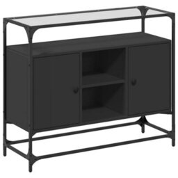 Berkfield Sideboard With Glass Top Black 98X35X81 Cm Engineered Wood - thumbnail 2