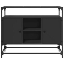 Berkfield Sideboard With Glass Top Black 98X35X81 Cm Engineered Wood - thumbnail 4