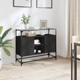 Berkfield Sideboard With Glass Top Black 98X35X81 Cm Engineered Wood - thumbnail 1