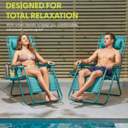 Keplin Standard Model Of Gravity Chair 110X65X90Cm, 2Pk Adjustable Reclining Zero Gravity Lounger For Garden & Patio, Teal - thumbnail 7