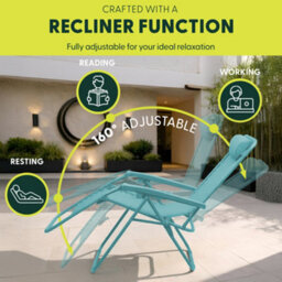 Keplin Standard Model Of Gravity Chair 110X65X90Cm, 2Pk Adjustable Reclining Zero Gravity Lounger For Garden & Patio, Teal - thumbnail 4