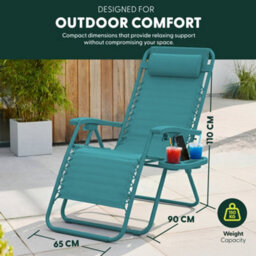 Keplin Standard Model Of Gravity Chair 110X65X90Cm, 2Pk Adjustable Reclining Zero Gravity Lounger For Garden & Patio, Teal - thumbnail 2