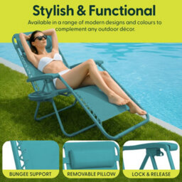 Keplin Standard Model Of Gravity Chair 110X65X90Cm, 2Pk Adjustable Reclining Zero Gravity Lounger For Garden & Patio, Teal - thumbnail 3