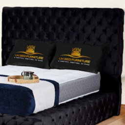 UKBEDFURNITURE Ambassador Black Plush Valvet Upholstered Bed Frame - Blackboard With 10 Inch Orthopedic Mattress - 54 Inch Headboard - thumbnail 2