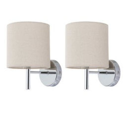 First Choice Lighting Set Of 2 Brea - Chrome Wall Lights With Natural Linen Shade