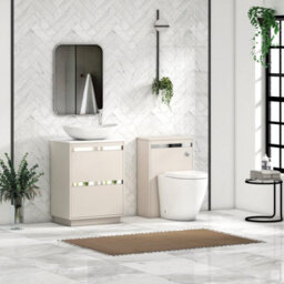 Royal Bathrooms Orion 600mm Warm Taupe Floor Standing Plain White Countertop Vanity Unit 2 Drawer With Cesar Basin & Chrome Accent Trim - thumbnail 3