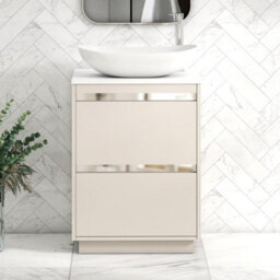 Royal Bathrooms Orion 600mm Warm Taupe Floor Standing Plain White Countertop Vanity Unit 2 Drawer With Cesar Basin & Chrome Accent Trim - thumbnail 2