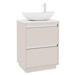 Royal Bathrooms Orion 600mm Warm Taupe Floor Standing Plain White Countertop Vanity Unit 2 Drawer With Cesar Basin & Chrome Accent Trim - thumbnail 6