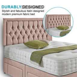 Dining Tables Lisbon Matching Headboard Divan Set, 2 Drawer On Same Side With Sprung 1500 Comfort Mattress- Plush Pink Pale - King - thumbnail 3