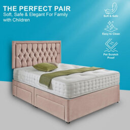 Dining Tables Lisbon Matching Headboard Divan Set, 2 Drawer On Same Side With Sprung 1500 Comfort Mattress- Plush Pink Pale - King - thumbnail 2