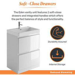 Plum&clay Marvel Gloss White Floor Standing Bathroom Vanity Unit With Resin Basin (W)600mm - thumbnail 4