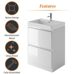 Plum&clay Marvel Gloss White Floor Standing Bathroom Vanity Unit With Resin Basin (W)600mm - thumbnail 6