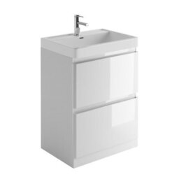 Plum&clay Marvel Gloss White Floor Standing Bathroom Vanity Unit With Resin Basin (W)600mm
