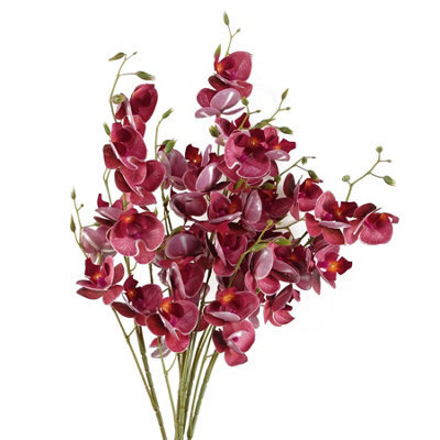 Leaf Pack Of 6 X 80Cm Dark Pink Artificial Mini Orchid Stem - image 1