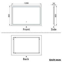 Probaty Bathrooms Bathroom Mirror 1200X800mm Dimmable Led With Anti-Fog Ip44 Rated Illuminated Backlit Wall Mounted Touch Switch Vanity Mirror - thumbnail 9
