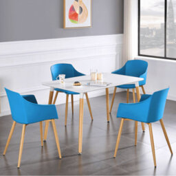 Life Interiors Single Blue Eden Modern Dining Chair, Faux Leather Padded Cushion & Solid Wooden Legs - thumbnail 8