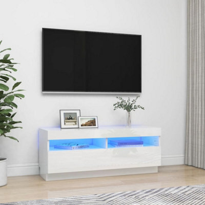 Vidaxl Tv Cabinet With Led Lights High Gloss White 100X35X40 Cm - image 1