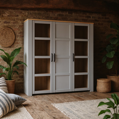 Wyld Haus Bohol Large 3-Door Display Cabinet In Riviera Oak And White Matt Finish - image 1