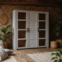 Wyld Haus Bohol Large 3-Door Display Cabinet In Riviera Oak And White Matt Finish - thumbnail 1