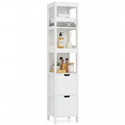 Tall Bathroom Storage Cupboard Narrow Freestanding Floor Cabinet - thumbnail 1