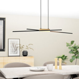 Eglo Panagria Modern Wood & Black Metal Pendant Light Wbs - thumbnail 1