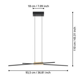 Eglo Panagria Modern Wood & Black Metal Pendant Light Wbs - thumbnail 4