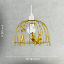 Happy Homewares Chic Birdcage Pendant Shade In Satin Gold Metal With Birds And Leaves - thumbnail 7
