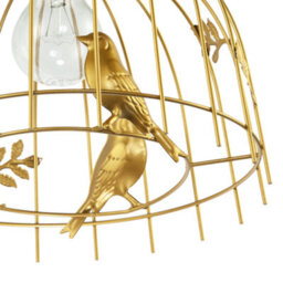 Happy Homewares Chic Birdcage Pendant Shade In Satin Gold Metal With Birds And Leaves - thumbnail 5