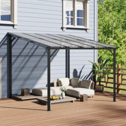 Breeins 3M W X 2.5M H Metal Pergola Wall-Mounted Patio Canopy With Grey Sun Panels
