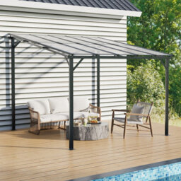 Breeins 3M W X 2.5M H Metal Pergola Wall-Mounted Patio Canopy With Grey Sun Panels - thumbnail 2