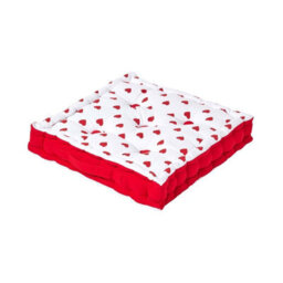 Homescapes Cotton Red Hearts Floor Cushion, 40 X 40 Cm