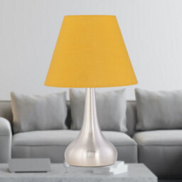 First Choice Lighting Romana - Brushed Chrome Touch Operated Table Lamp With Ochre Shade - thumbnail 2