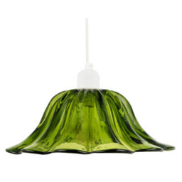 Happy Homewares Modern Scallop Moulded Glass Pendant Light Shade In Deep Forest Green - thumbnail 1
